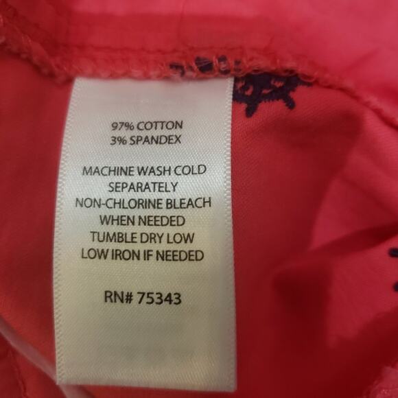 British Khaki Chino Shorts Women 8 Pink w/ Blue Ship Wheel Allover Embroidery - Picture 5 of 6